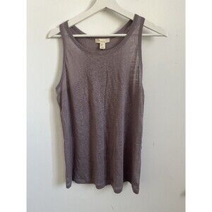 Kenji Linen Tank Top Racerback W/ Embroidered Back Plum Maeve Purple Sz M